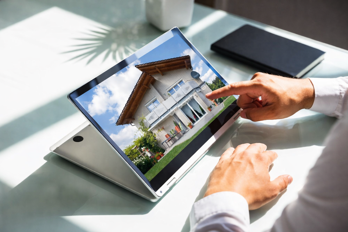 Persona creando un anuncio inmobiliario en un portátil