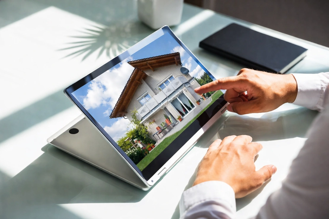 Persona creando un anuncio inmobiliario en un portátil